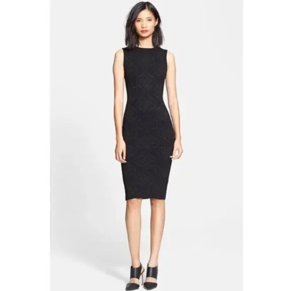 Alice and Olivia Penley fitted metallic jacquard‎ black dress S
